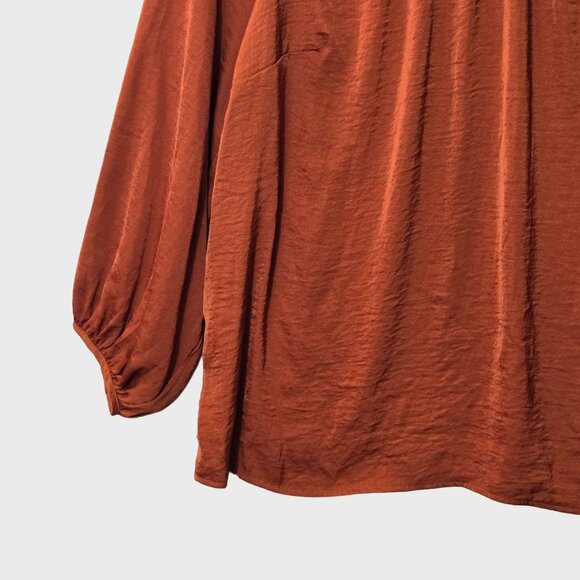 Vince Camuto Long Sleeve Keyhole Rumple Peasant Blouse Rustic Orange 1X NWT - Picture 3 of 8